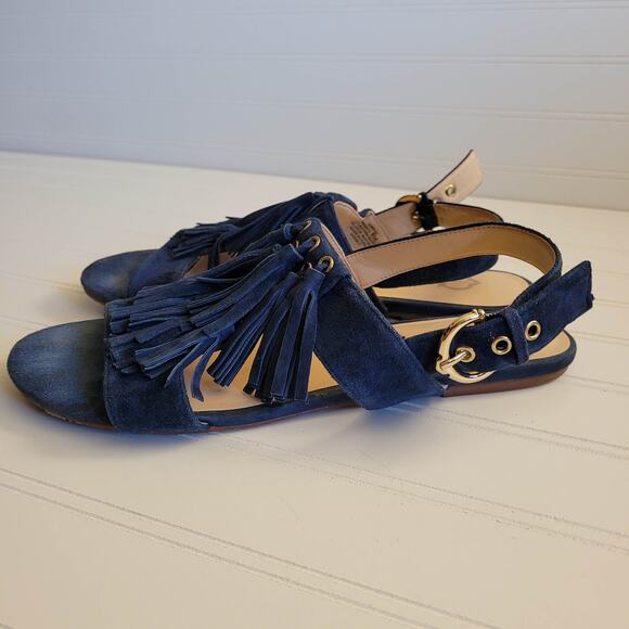 C Wonder Sandals 8 Blue Suede Fringe Slingback Flats - Picture 2 of 7